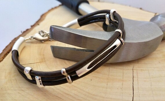 Mens Wrap Bracelet, Men Leather Bracelet, Leather Wrap Wristband, Chunky Wrap Bracelet, Leather Metal Wristband, Adjustable Wrap Bracelet