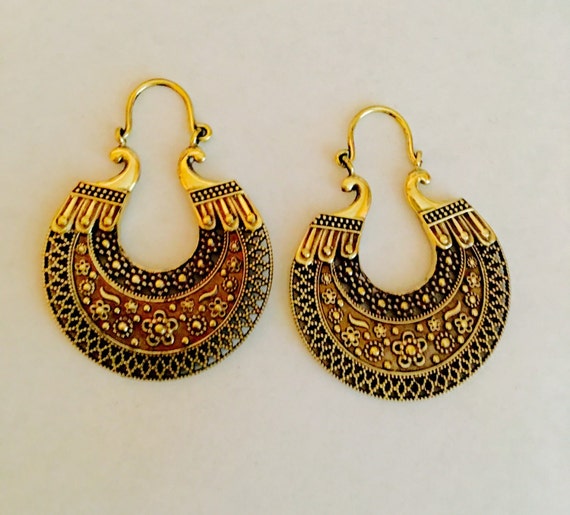 18 gauge Brass shaka hoops earrings stretched ears