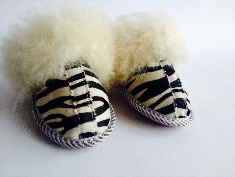 Women slippers leather slippers zebra colored by ShtereviHandmade