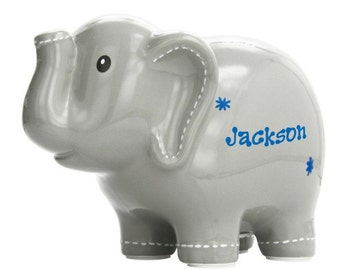Personalized Gray Elephant Piggy Bank - Boy
