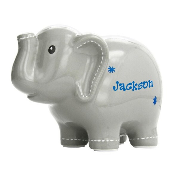 Personalized Gray Elephant Piggy Bank Boy by Dibsies on Etsy