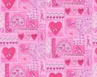 Breast Cancer Awareness Fabric - Pink Ribbon Fabric / Breast Cancer Words on Pink / Timeless Treasures C1766 / Fat Quarter / Yardage