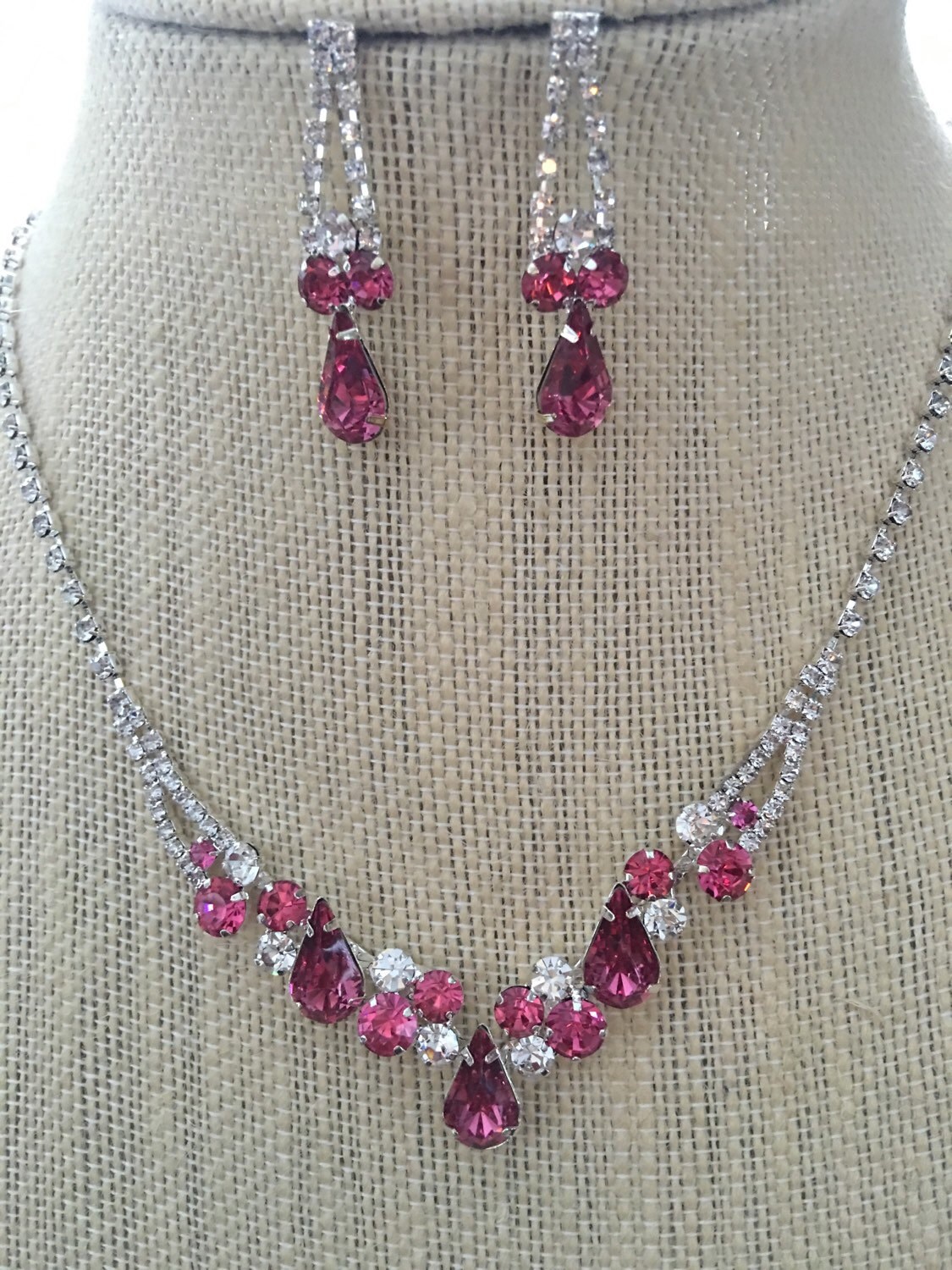 Light Pink and Clear Rhinestone Necklace and Earring