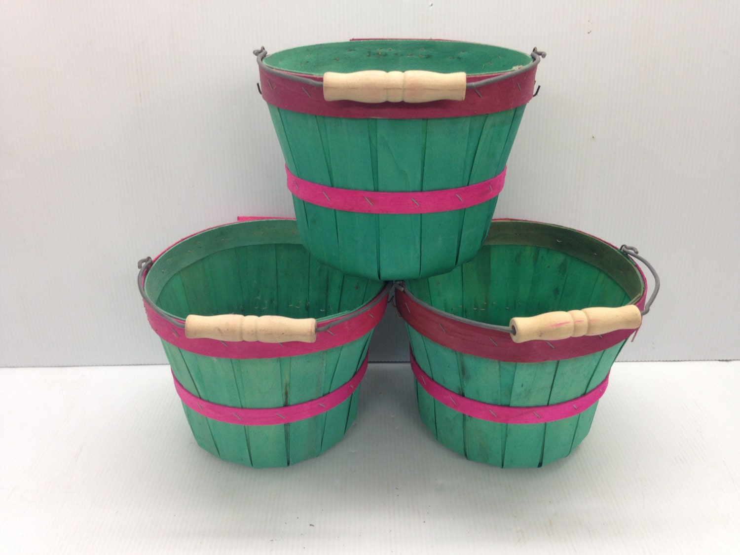 3 Wood Farm Baskets Apple Orchard 1/15 Bushel Basket Primative