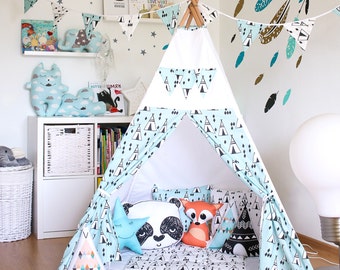 FREE SHIPPING teepee "Soft Mint Vigvam", kids teepee play tent wigwam, playtent, tipi, wigwam, kids teepee, tent, play teepee, gift