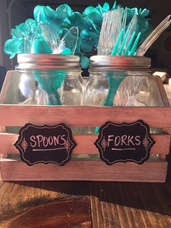 White Wash Mason Jar Silverware Caddy WEDDING PARTY