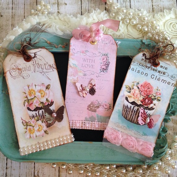 Set of 3 Shabby chic tags by customcardsbysarah on Etsy