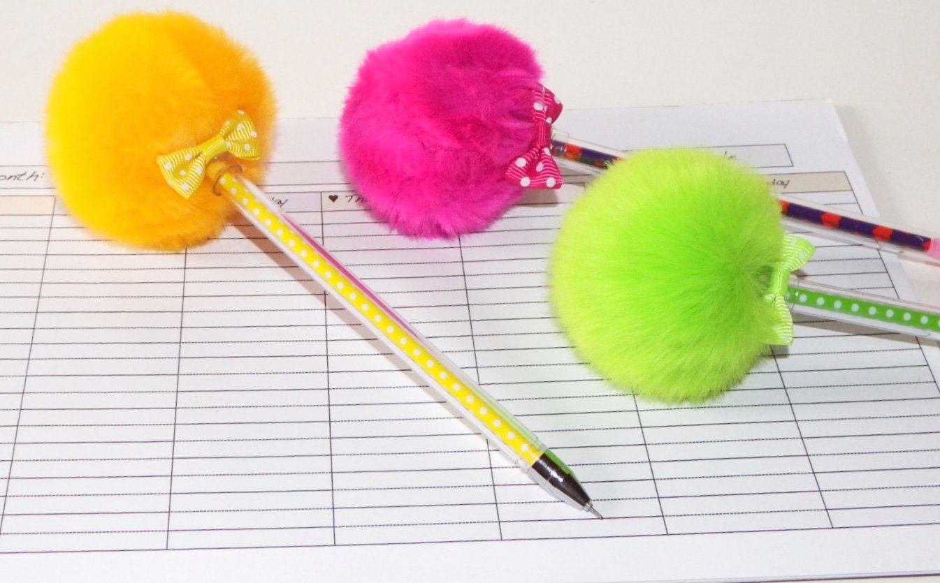 Cute Fuzzy Ball Gel Pen Fancy Gel Pens Fun by JessesCraftRoom