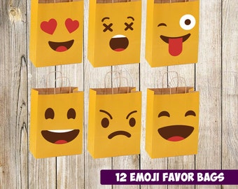12 Instant Download Emoji Favor Bags, Emoji Birthday Party, Emoji Favors, Candy Bags, Emoji Bags, Emoji Gift, Loot Bags
