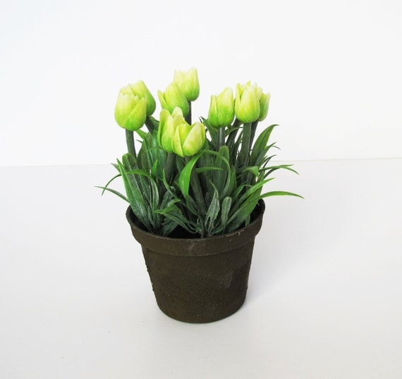 Artificial Tulips In Pot Hight Quality Supply Green White