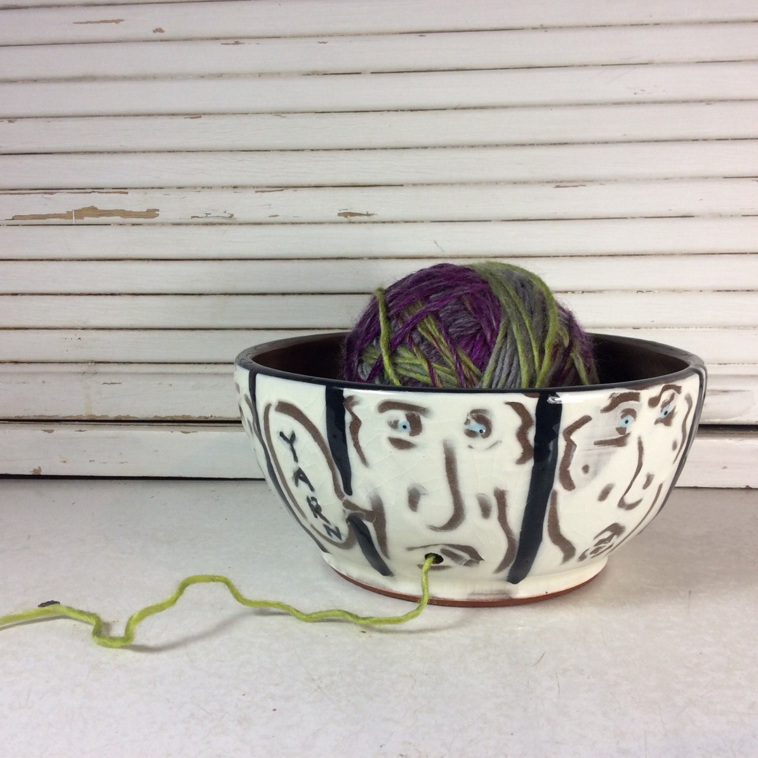 Face yarn bowl by MuckCreekPottery on Etsy