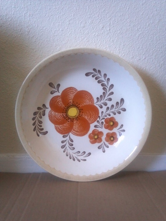Vintage Orange Floral SERVING PLATTER Bowl POTTERY Pasta