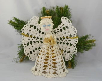 Vintage Hand Crocheted And Stiffened Angel Tree Topper