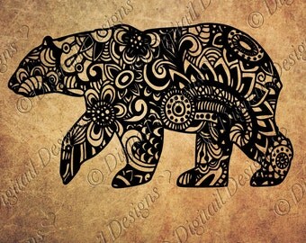 Zentangle Bear SVG, dxf, fcm, eps, ai, png cut file for Silhouette, Cricut, Scan N Cut. Doodle bear SVG Bear svg Bear cut file