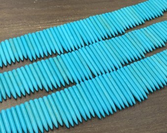 Aqua Turquoise Point Blue Howlite Stick spike Necklace Beads Howlite Point Beads Graduated Blue Gemstone Pendants Tusk Beads 18" strand