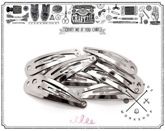 50PCS 50MM SILVER plated hair baby snap clip findings with top hole.