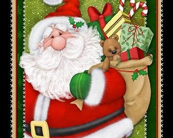 Kringle Krossing, Christmas Panel, Christmas fabric, Santa Clause Panel, by Henry Glass, 6402P-89