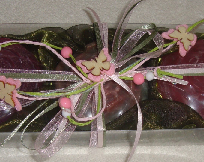 Pink Butterflies Green Soap Gift Set, Handmade Soap, Soap Gift Set, Pink Scented Soaps, Rose Floral Soap - Graduation Gift - Gift for Her