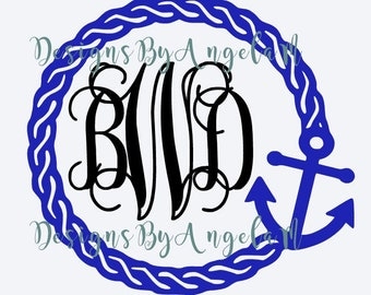 SVG Rope Anchor Monogram Initials SVG Digital cutting file Instant Download - Use on your cutting machine Vector File SVG Dxf Studio3