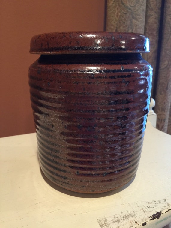 Items similar to Vintage Handmade Thrown Pottery stoneware jar grease