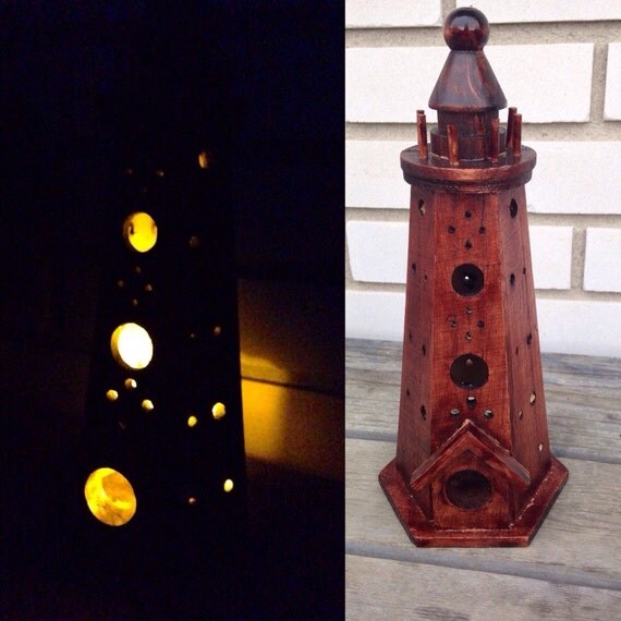 Lighthouse tea light holder outdoor lighting by BareBearMOOSE