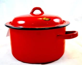 Vintage Red Enamel Pot