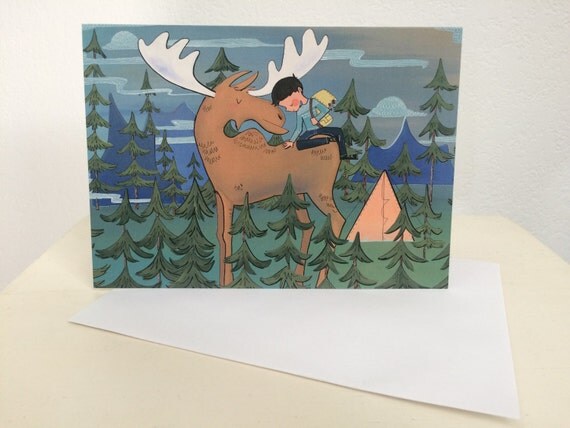 Blank card Greeting card Moose &amp; Boy by MeganMarieMyersArt