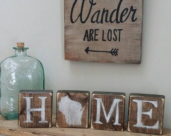 Rustic Wisconsin Blocks, REVERSIBLE, Wisconsin Love, Wisconsin Home, Wisconsin Sign, Wisconsin Decor, WI Love, WI Home, Rustic Decor, 3.5x14