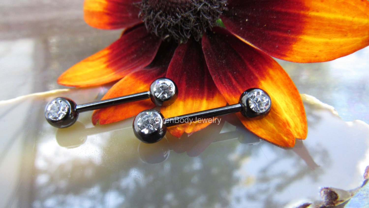 Black nipple piercing jewelry barbell pair 14g by SirenBodyJewelry