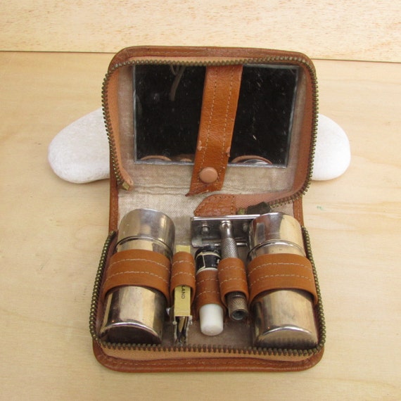 Vintage Chrome Shaving Travel Kit Men's Plated Travel