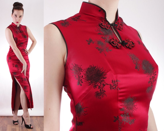 60s Chinese Silk Cheongsam Dress Chinese Wiggle Dress Sexy 2900