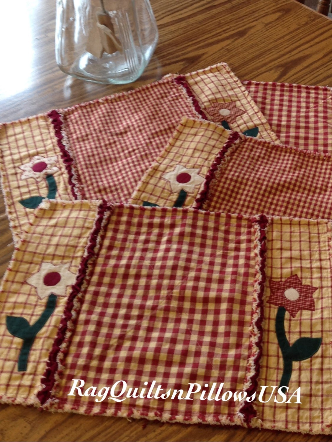 Country Placemats Quilted Placemats Homespun Placemats Red