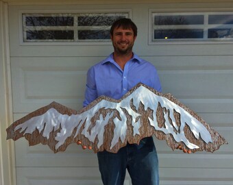 Mountain wall art. Metal Mountain made from aluminum and steel, Hand crafted, handmade, metal artwork, metal wall art, one of the kind