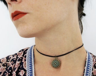 Bohemian Ethno Bronze Choker Necklace Hippie Boho Short adjustable with Charms