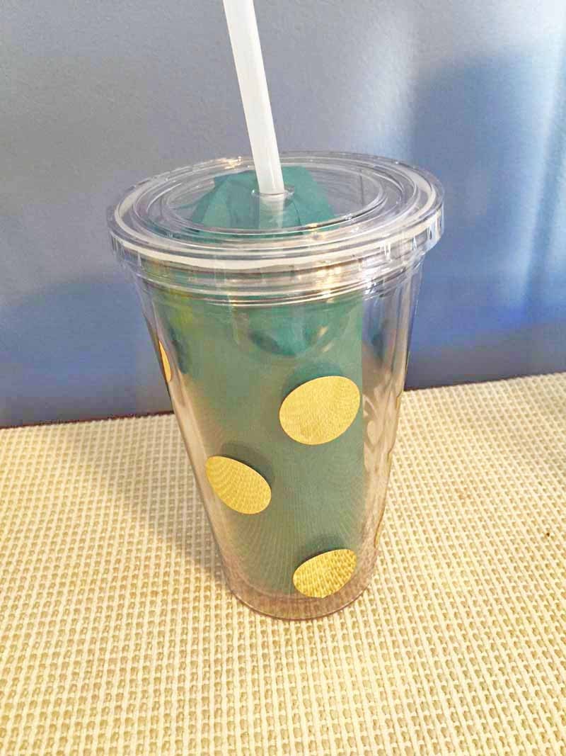 Gold Polka Dot Tumbler Cup with Straw Kate Spade Inspired