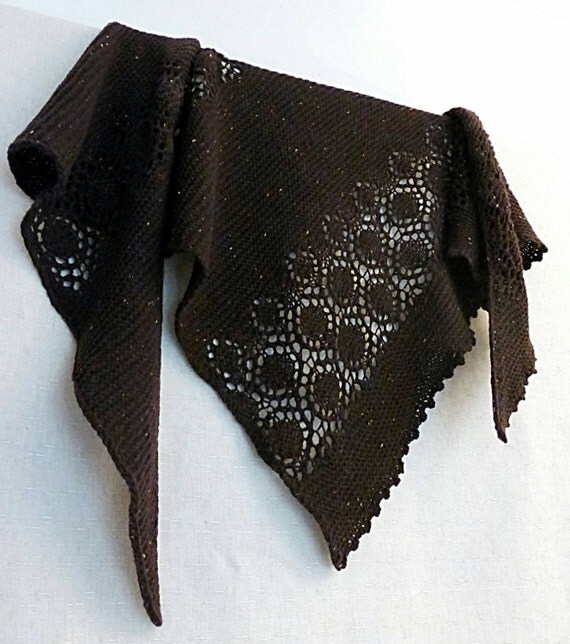 Ready To Ship! Tweed Lace Shawl. Knitted Wool Shawl. Hand Knit Shawl. Free Shipping. Knit Triangular Shawl. Women Scarf