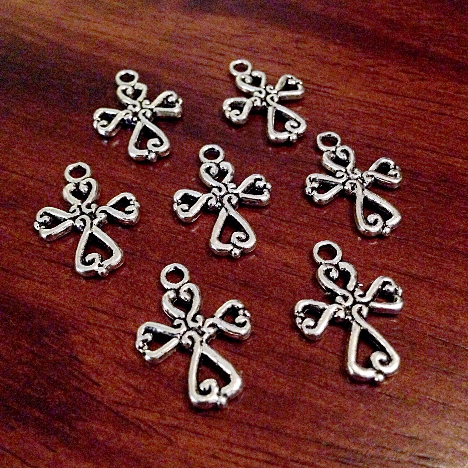 Bulk 25 Silver Cross Charms Antique Silver Charms Small