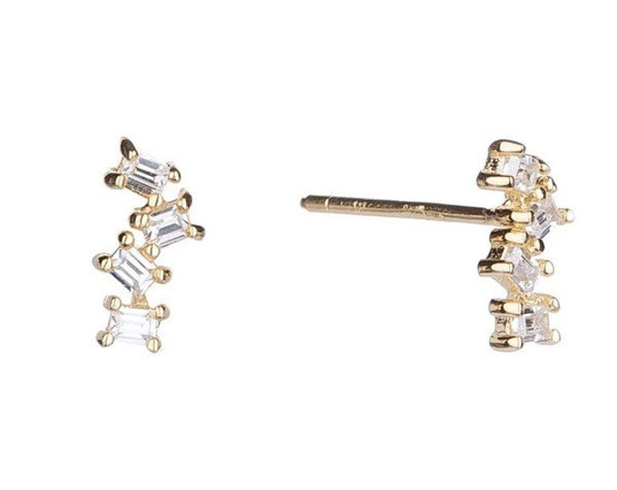 Baguette Earrings Cubic Zirconia CZ Earrings Sterling Silver Diamond Earrings Crystal Earrings Rhinestone Earrings Baguette Studs