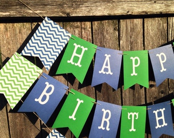 Birthday Banner. Boy Happy Birthday Banner. Blue and by TinCakes