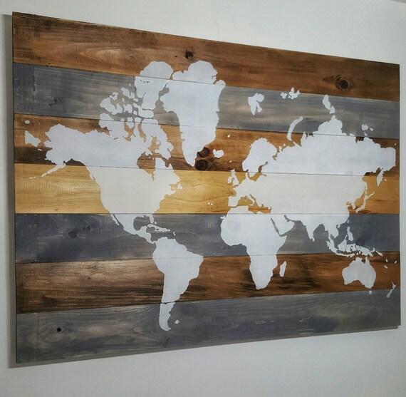 World Map On Wood Wall Art Wall Decor By AriesDenCollections