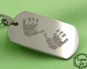 New Born Baby HandPrint, Footprint engraved gift. Mother's Gift custom chian necklace. Gift for baby, boyfriend, girlfriend, birth mother