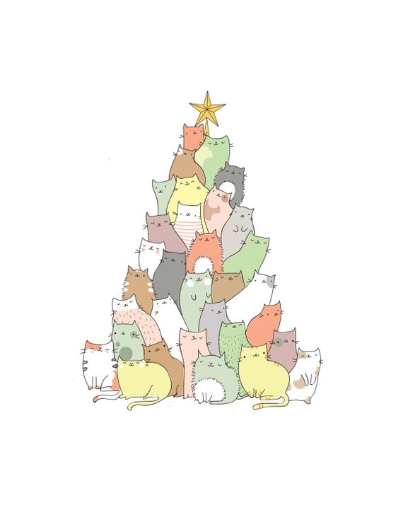 Cat Christmas Card funny christmas card christmas tree cute