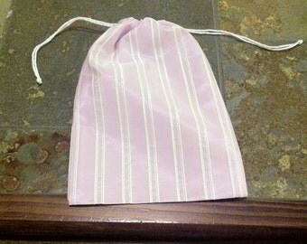 Lilac Striped Taffeta Drawstring Bag