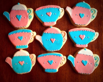 One Dozen - Tea Party Cookies - Tea Pot Cookies - Tea Cup Party Favors