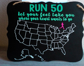 Run All 50 States Chalkboard Sign, Running Sign, United States Map, Running Board, Running Motivation, Running Wall Sign, US Chalkboard Sign