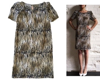 Zebra Animal Print 80s Mini Dress Puff Sleeve