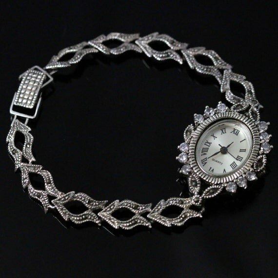 Sterling Silver Watch Set With Marcasites Victorian Style