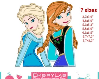 Applique Elsa And Anna. Frozen. Machine Embroidery Applique Design. Instant Digital Download (16186)