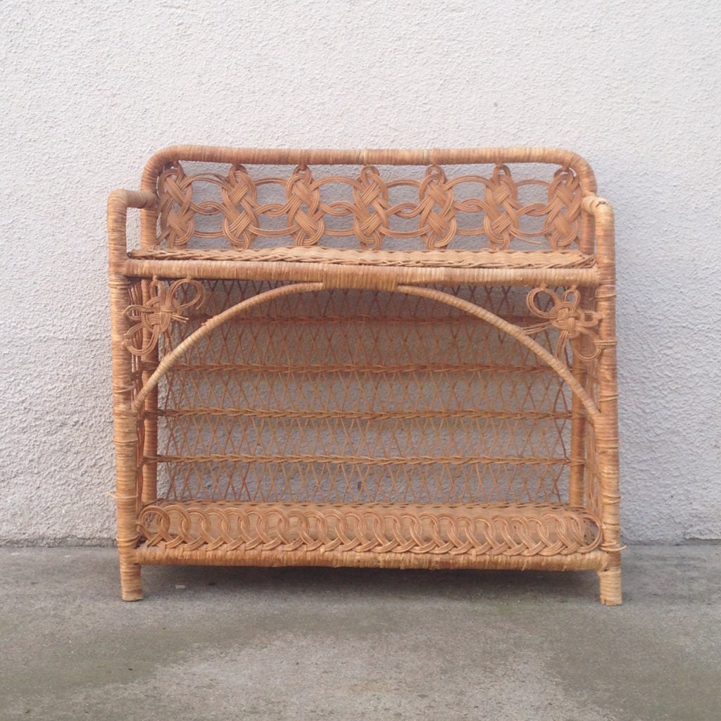 Vintage Wicker Standing Shelf Rattan 2 Tier Shelf by Bungalow31