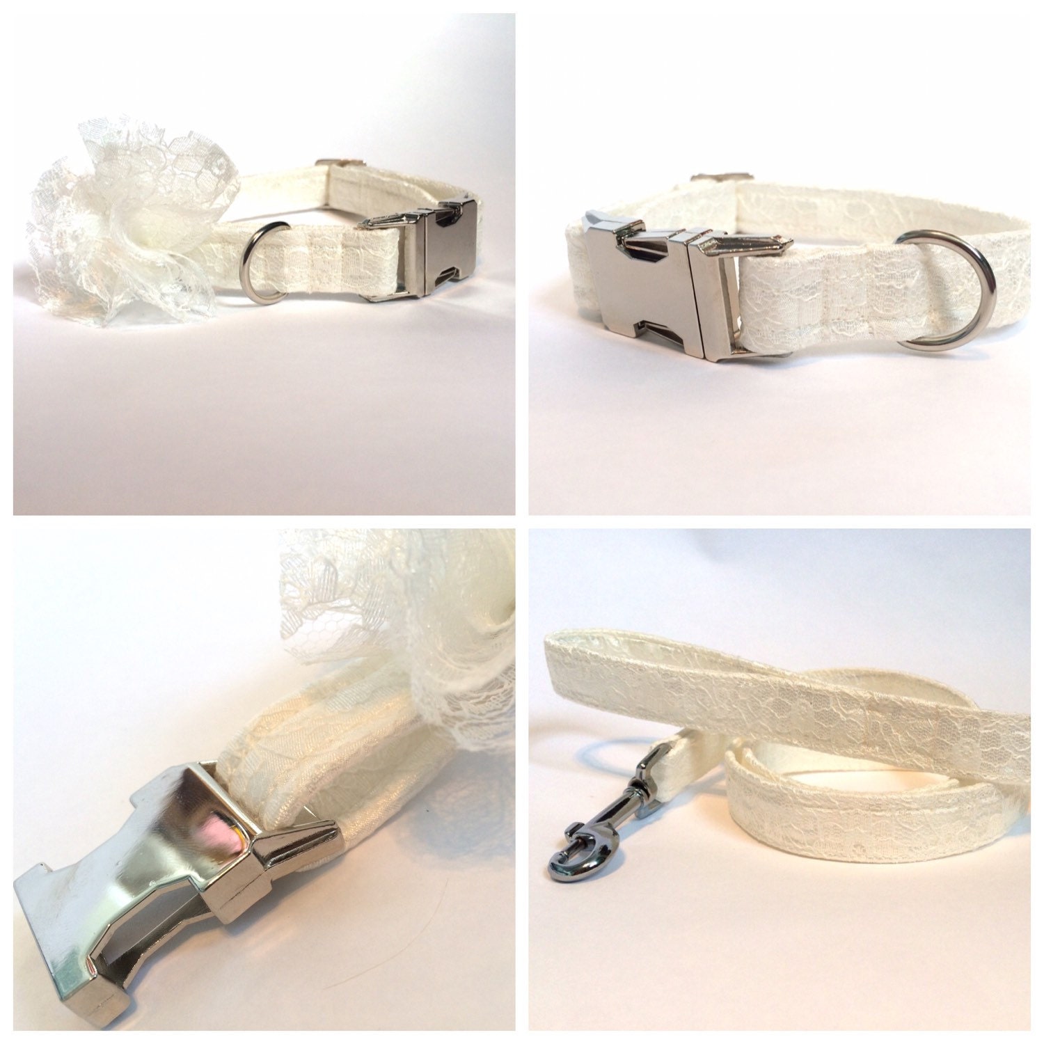 Dog Collar Wedding Ivory lace with detatchable lace flower